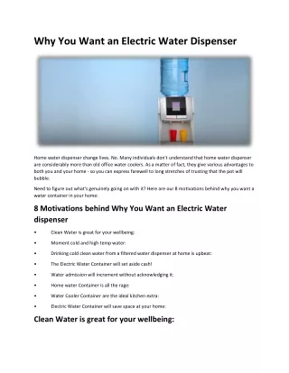 Why You Want an Electric Water Dispenser