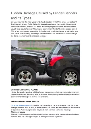 Hidden Damage Caused by Fender-Benders and Its Types