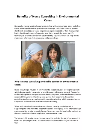 benefits of nurse consulting in environmental