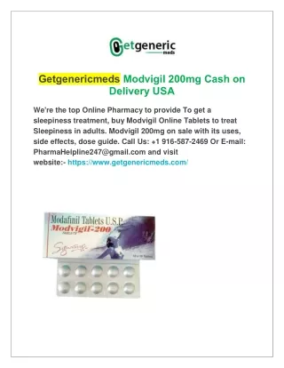 Buy Generic Modvigil 200mg Online Cash on Delivery in USA
