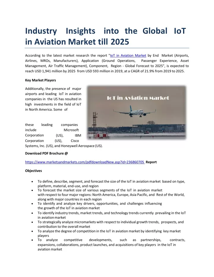 i n d u s t r y i n s i g h t s i n t o t h e g l o b a l i o t in aviation market till 2025