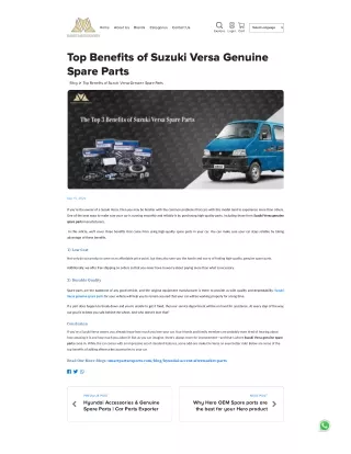 Top Benefits of Suzuki Versa Genuine Spare Parts