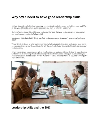 Why SMEs need to have good leadership skills