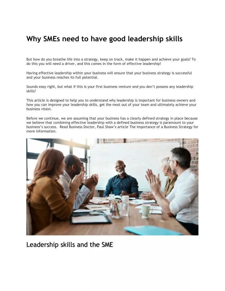 why smes need to have good leadership skills