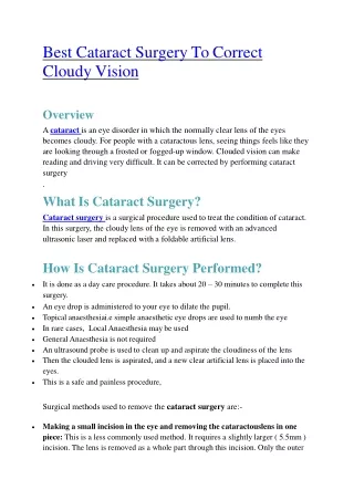 Best Cataract Surgery To Correct Cloudy Vision