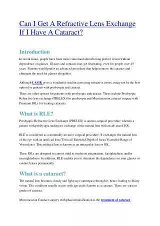 Can I Get A Refractive Lens Exchange If I Have A Cataract?