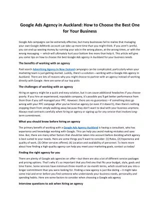 Google Ads Agency in Auckland How to Choose the Best One for Your Business
