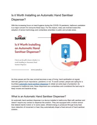 Is it Worth Installing an Automatic Hand Sanitiser Dispenser?