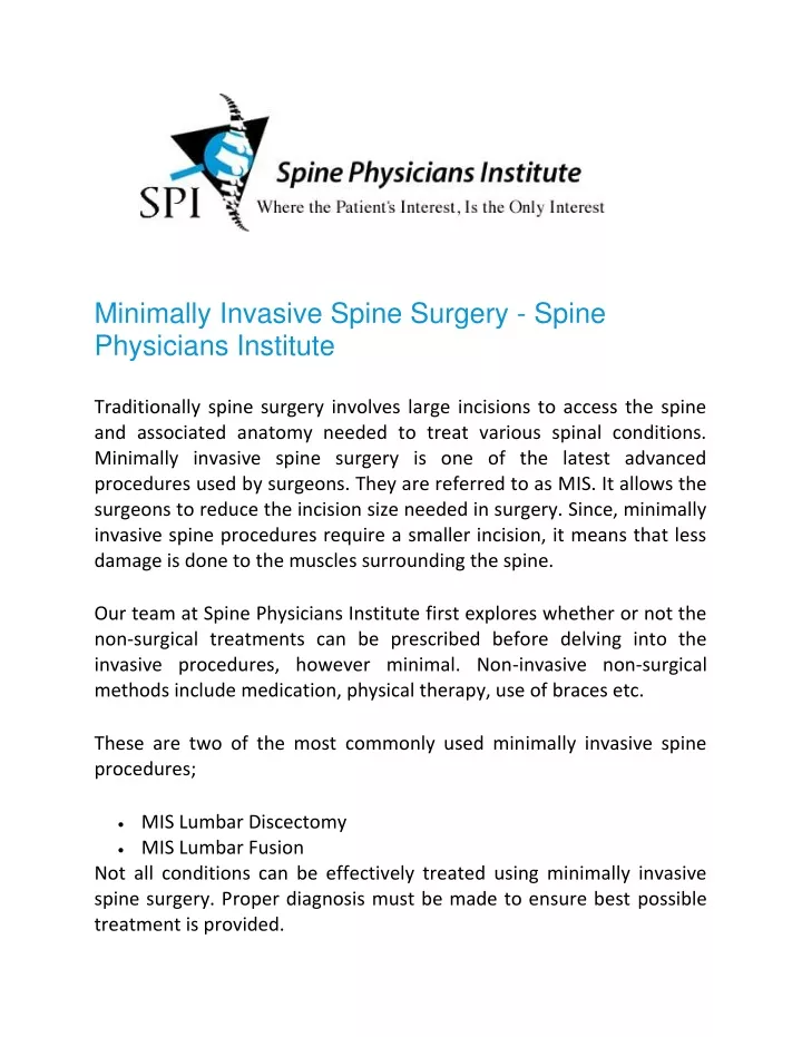 minimally invasive spine surgery spine physicians