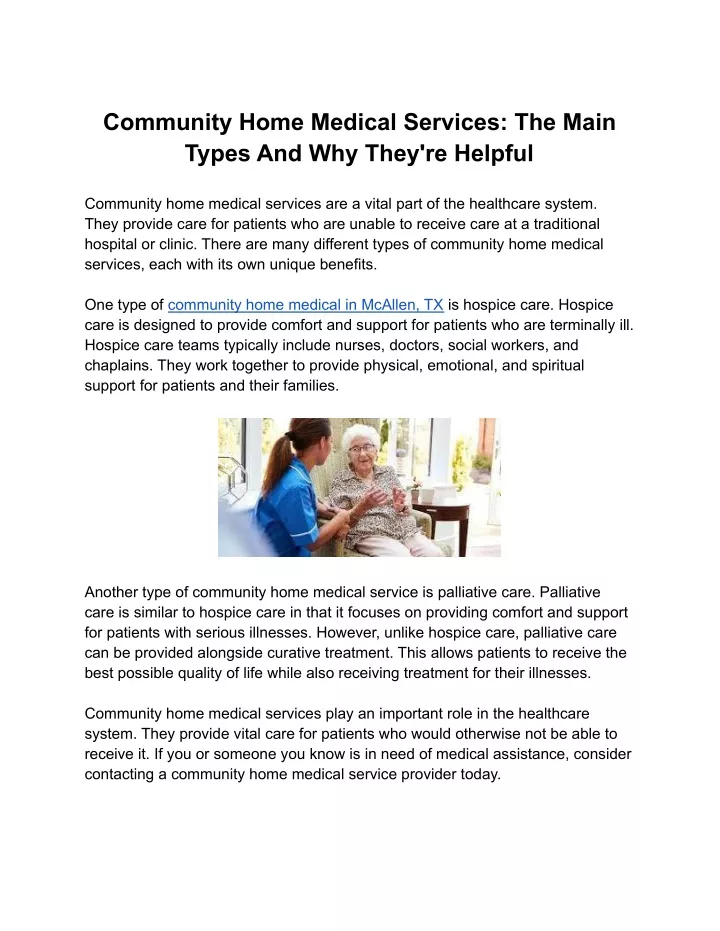 community home medical services the main types