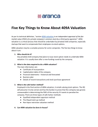 five key things to know about 409a valuation