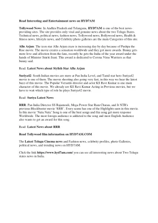 read interesting and entertainment news on hyd7am
