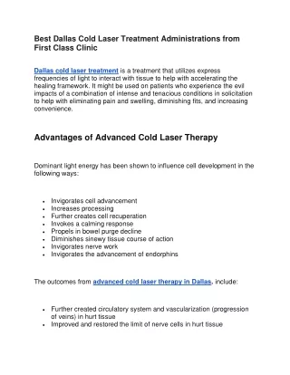 Best Dallas Cold Laser Treatment Administrations from First Class Clinic
