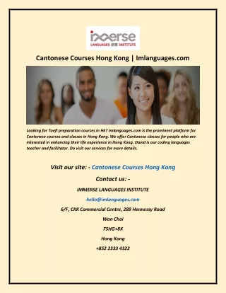 Cantonese Courses Hong Kong  Imlanguages com