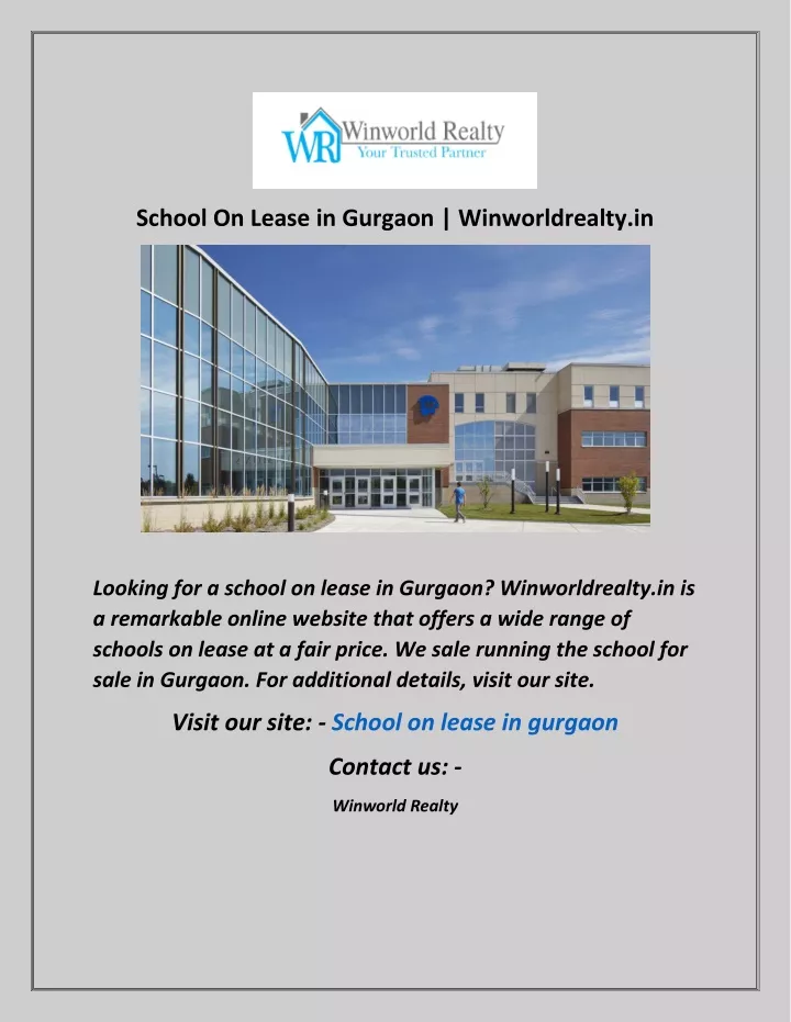 school on lease in gurgaon winworldrealty in