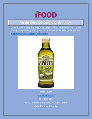 Virgin Olive Oil Online Order in Uk  Ifooduk