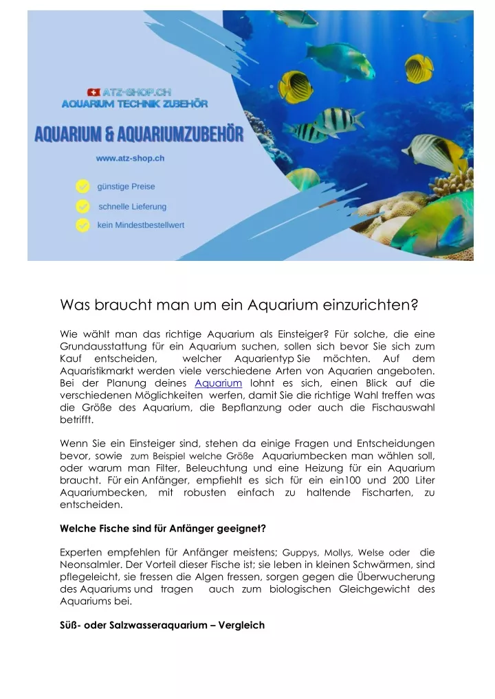 was braucht man um ein aquarium einzurichten