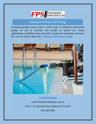 Industrial Submersible Pump  Foundationpumps.com.au