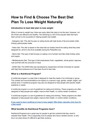 How to Find & Choose The Best Diet Plan To Lose Weight Naturally