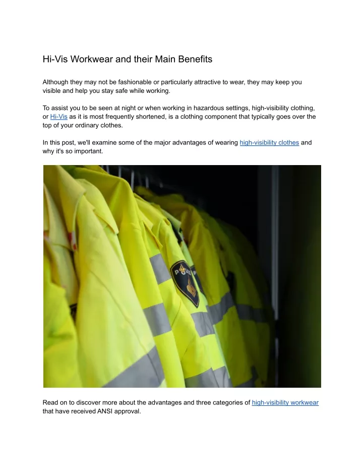 hi vis workwear and their main benefits