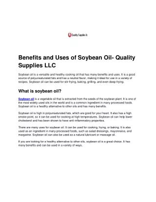 Benefits and Uses of Soybean Oil