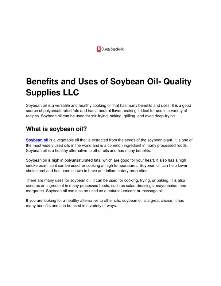 benefits and uses of soybean oil quality supplies