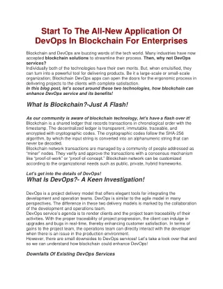 start to the all new application of devops