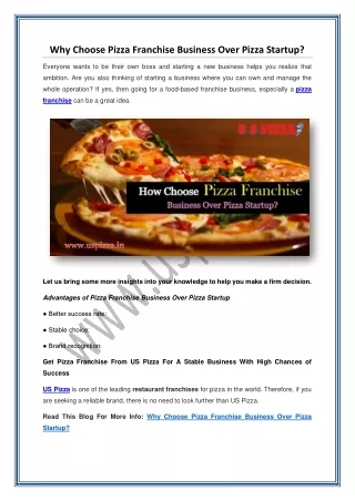 Why Choose Pizza Franchise Business Over Pizza Startup