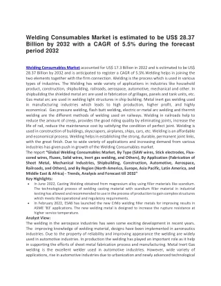 welding consumables market is estimated