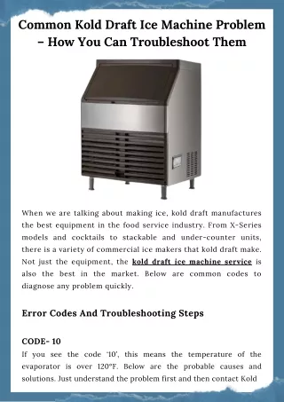 common kold draft ice machine problem