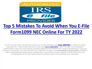 Top 5 Mistakes To Avoid When You E-File Form1099 NEC Online For TY 2021