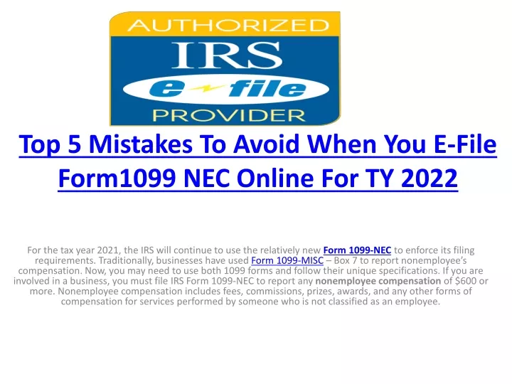top 5 mistakes to avoid when you e file form1099 nec online for ty 2022