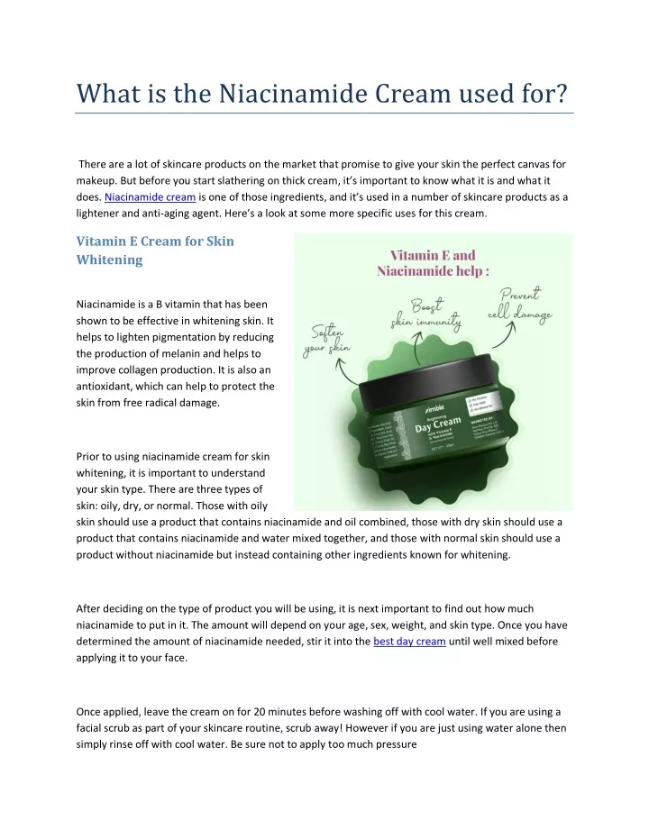 what is the niacinamide cream used for