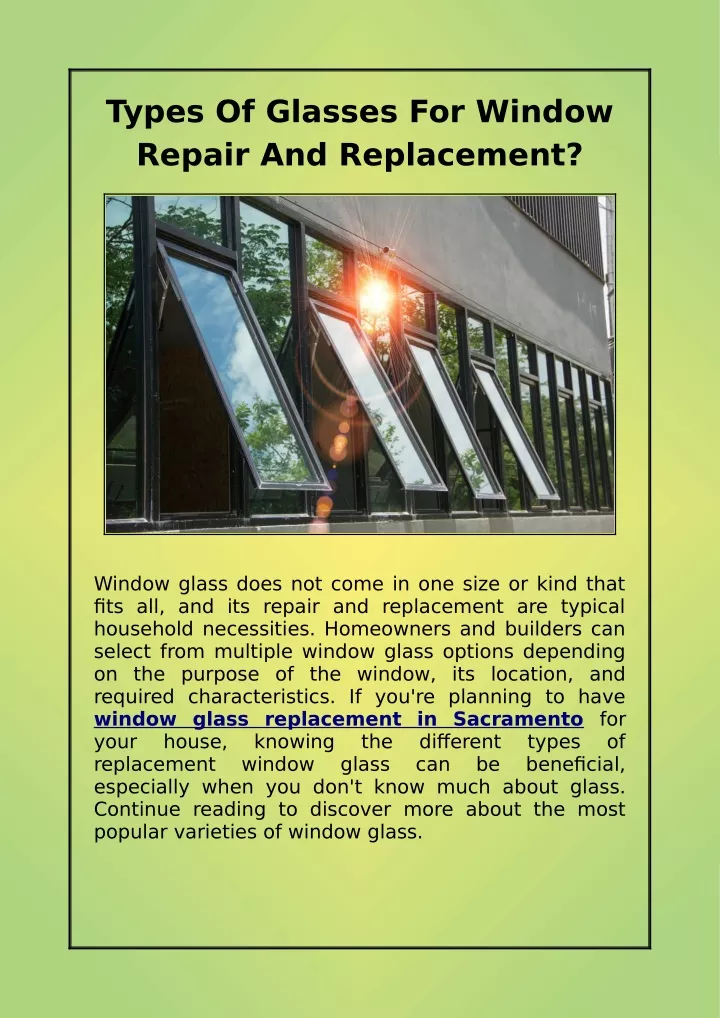 types of glasses for window repair and replacement