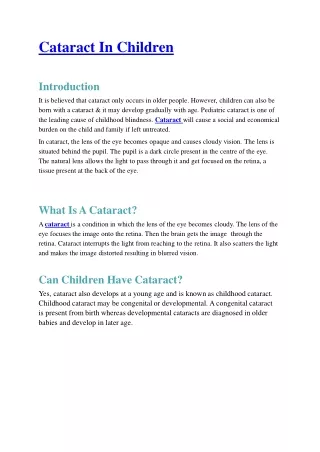 Cataract In Children
