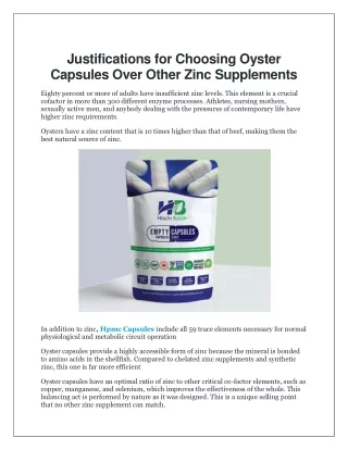 Justifications for Choosing Oyster Capsules Over Other Zinc Supplements