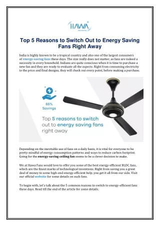 Top 5 Reasons to Switch Out to Energy Saving Fans Right Away