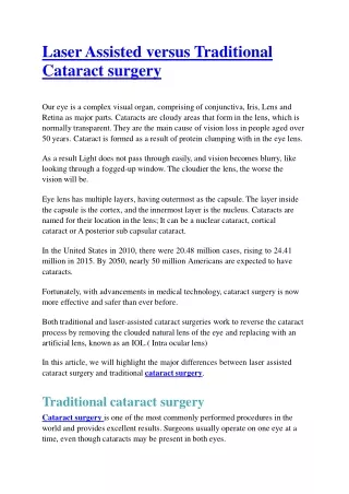 Laser Assisted versus Traditional Cataract surgery