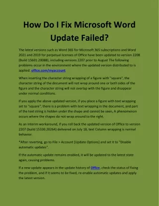 how do i fix microsoft word update failed