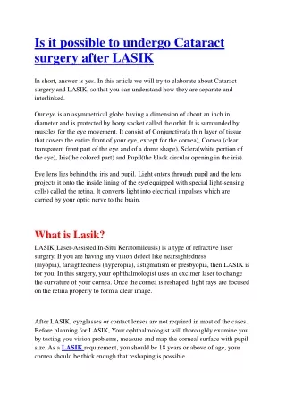Is it possible to undergo Cataract surgery after LASIK