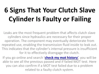 6 signs that your clutch slave cylinder is faulty or failing