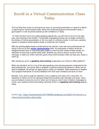 Enrol in a Virtual Communication Class Today