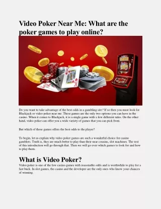 Video Poker Near Me: What are the poker games to play online?
