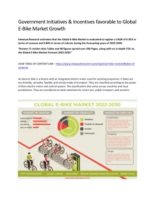 Global E-Bike Market | Analysis, Size, Growth, Share, Trends