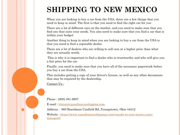 shipping to new mexico