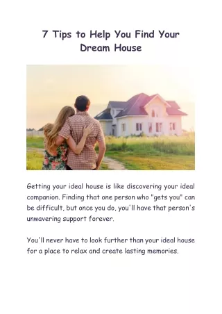 7 tips to Find the House of Your Dreams