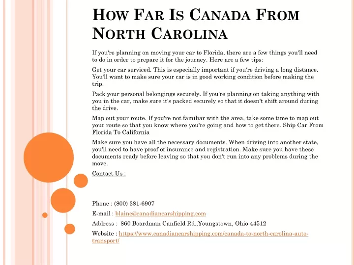 how far is canada from north carolina