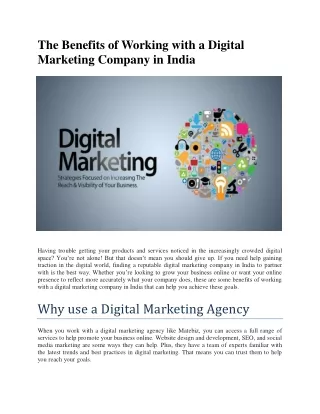 The Benefits of Working with a Digital Marketing Company in India