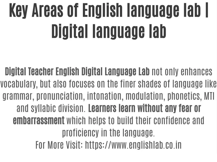 key areas of english language lab digital