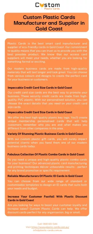 Custom Plastic Cards Manufacturer and Supplier in Gold Coast